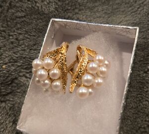 Sunlight 14k Gold and Pearl Omega Back Pierced Earrings